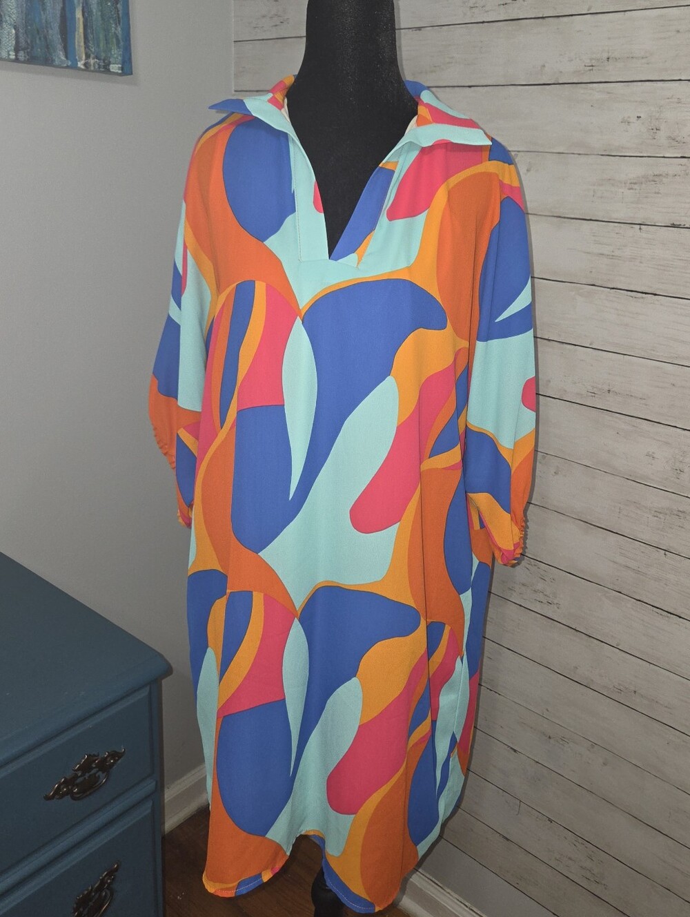 Adrienne 'Charlotte' Multi-Color Geometric Tunic Top Dress Large